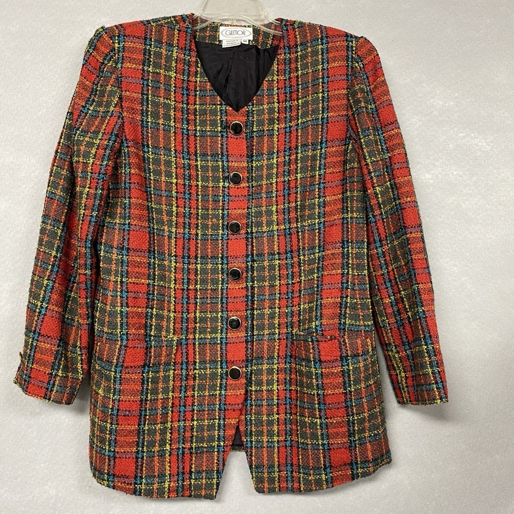 Gilmor Women 14 Blazer Multicolor Vintage Tweed Retro Royalcore Plaid Jacket